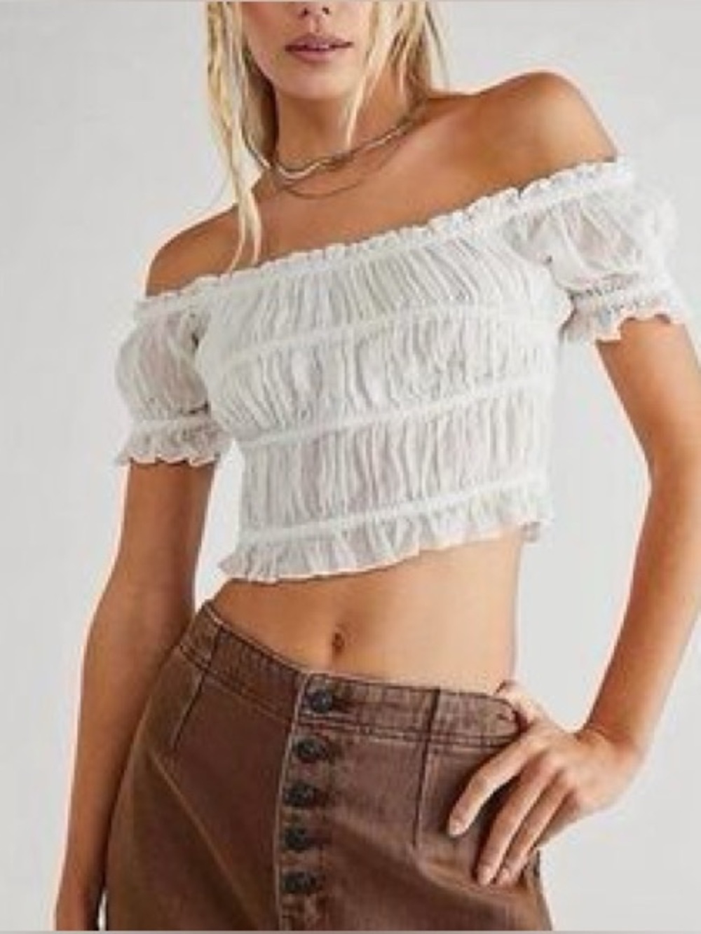 FREE PEOPLE FP One Cheri Smocked Crop Top White